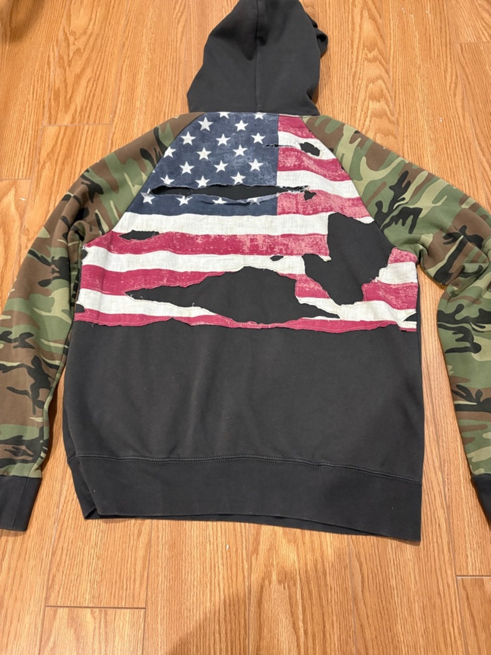Denim & supply ralph lauren camo us flag distressed hoodie sweatshirt size M